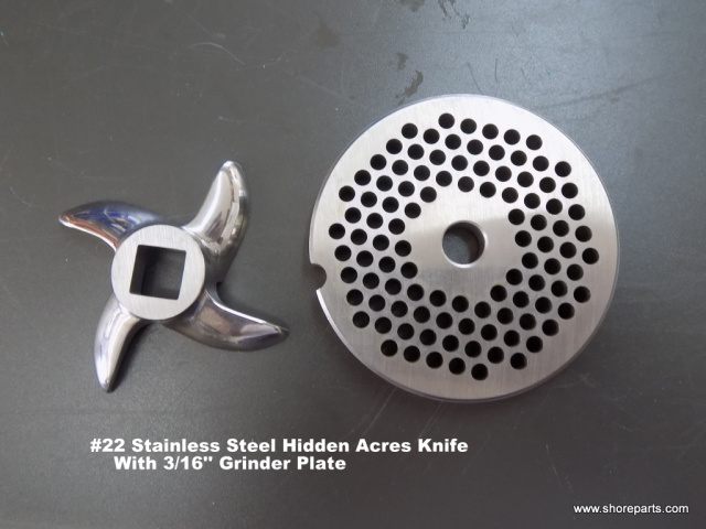 #22 Hidden Acres Stainless Steel Knife With 3/16" Hidden Acres Grinder Plate 